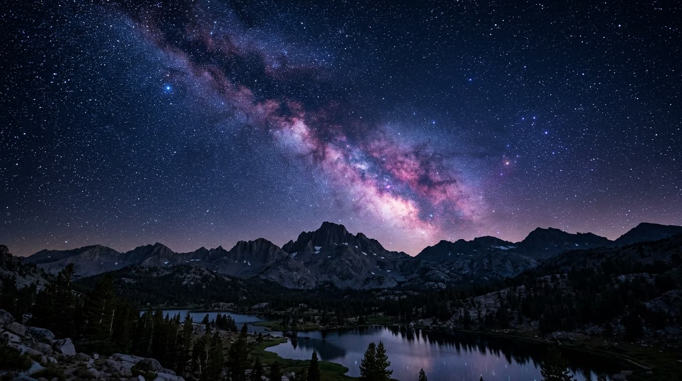 Cosmic Night Sky over Mountains